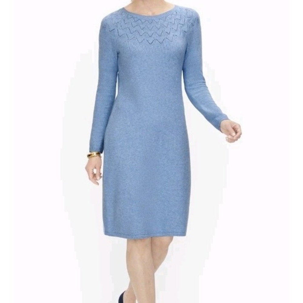 Talbots Pointelle Detail Sweater Dress Blue Size XS EUC